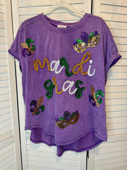 Mardi Gras Tinsel Sequin Mask Top