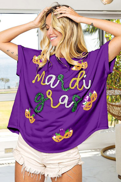 Mardi Gras Tinsel Sequin Mask Top